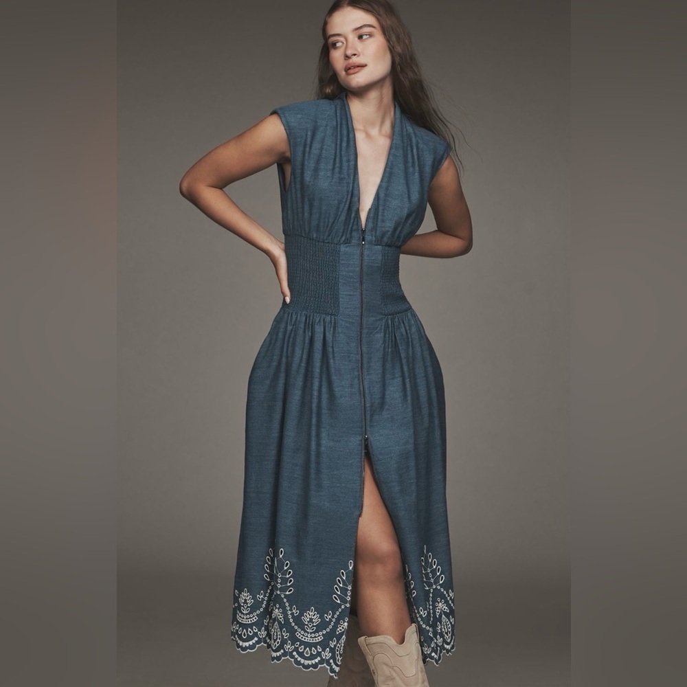 Anthropologie The Tommie Denim Eyelet Trim Dress Size Small NWT